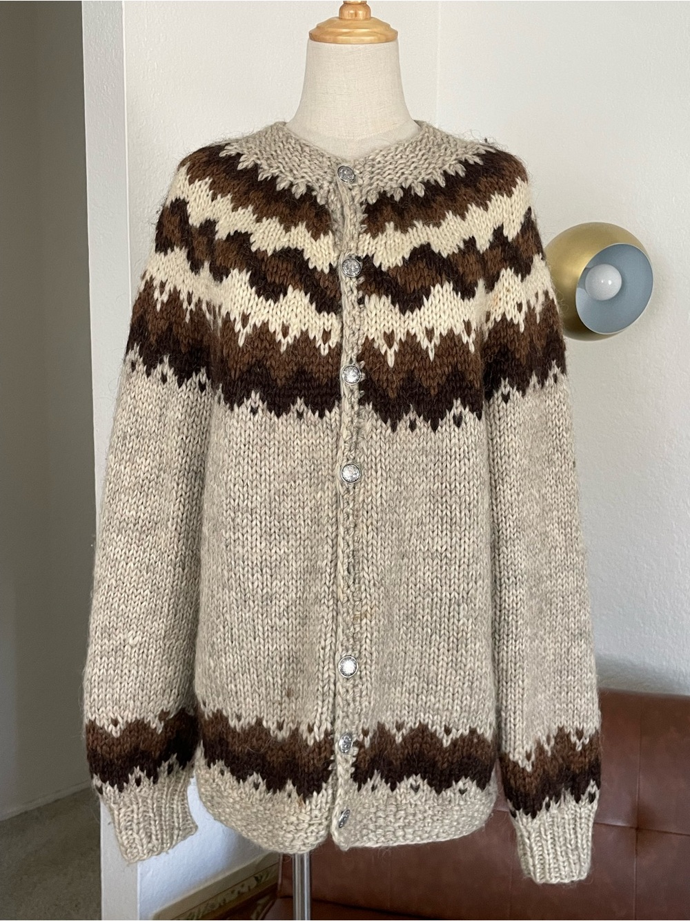 Vintage Hilda Ltd Fisherman Coastal Boho Icelandic Wool Fair Isle Cardigan